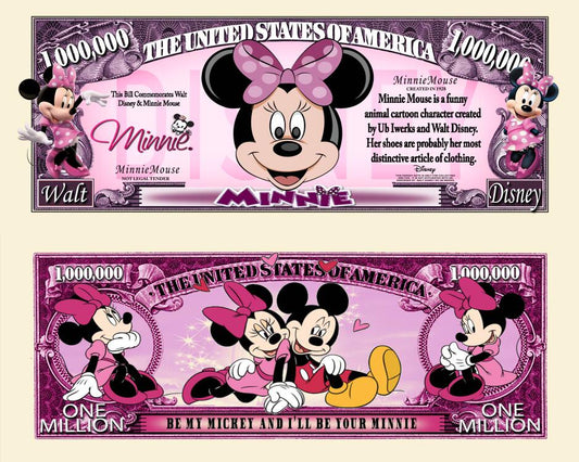 Arlo Wear Disney Character Minnie Mouse Pink Commemorative Novelty Million Bill With Semi Rigid Protector Sleeve