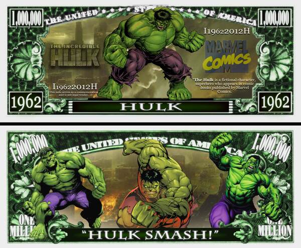 Arlo Wear Comic Book Character The Incredible Hulk Commemorative Novelty Million Bill With Semi Rigid Protector Sleeve