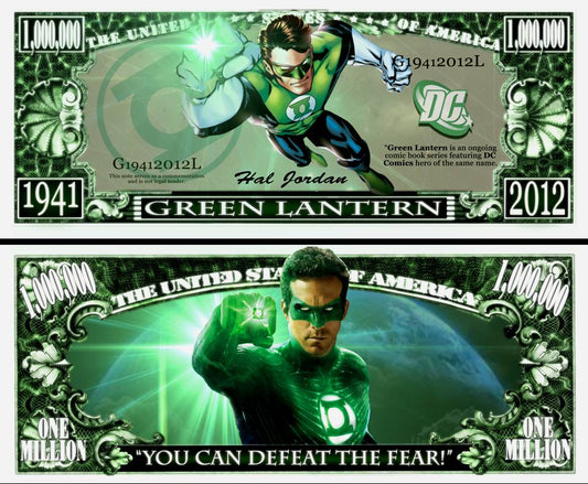 Arlo Wear DC Comics Justice League Character Green Lantern Comic Book Character Commemorative Novelty Million Bill With Semi Rigid Protector Sleeve