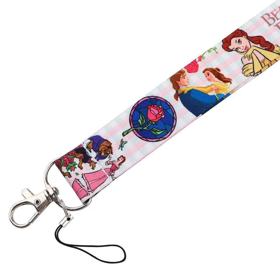 Arlo Wear Beauty and The Beast Princess Bell Pink Cartoon Movie Character Lanyard Keychain ID Badge Holder