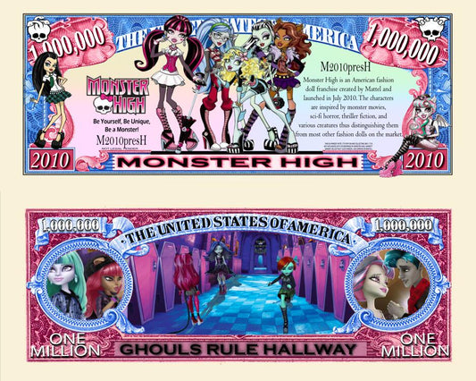 Arlo Wear Cartoon Dolls Monster High Characters Commemorative Novelty Million Bill With Semi Rigid Protector