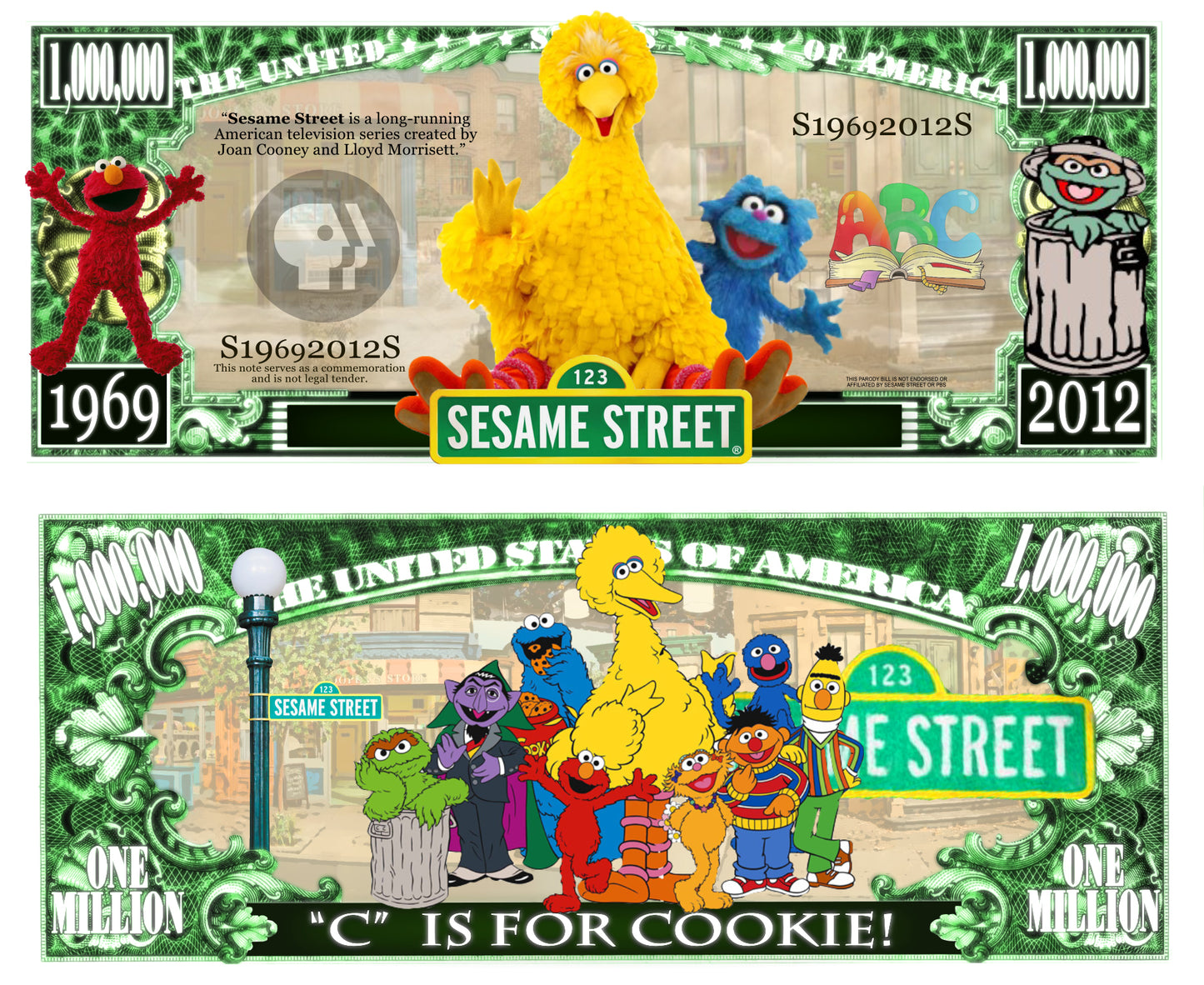 Arlo Wear Sesame Street Big Bird Children’s Learning Television Series Commemorative Novelty Million Bill With Semi Rigid Protector Sleeve