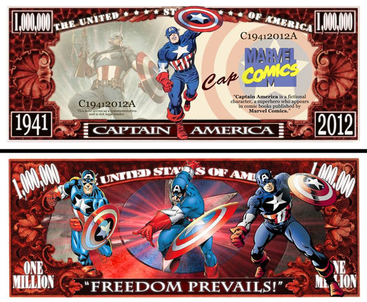 Arlo Wear Marvel Comics Justice League Character Comic Book Captain America Commemorative Novelty Million Bill With Semi Rigid Protector Sleeve