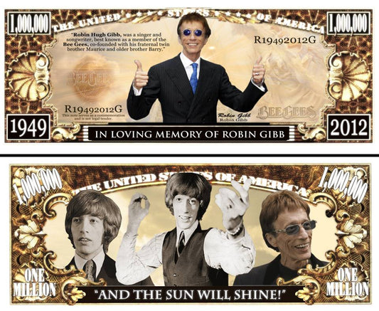 Arlo Wear BeeGees Classic Rock Band Member Robin Gibb Commemorative Novelty Million Bill With Semi Rigid Protector Sleeve