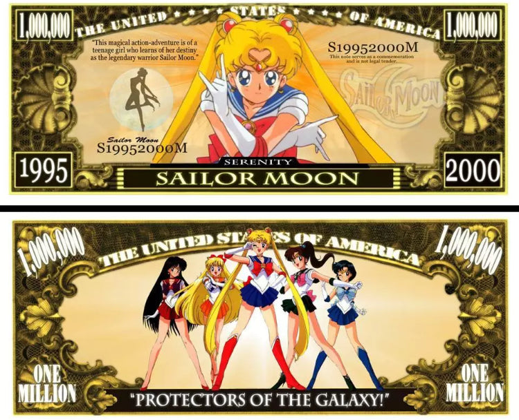 Arlo Wear Sailor Moon Anime Cartoon Series Girls Commemorative Novelty Million Bill With Semi Rigid Protector Sleeve