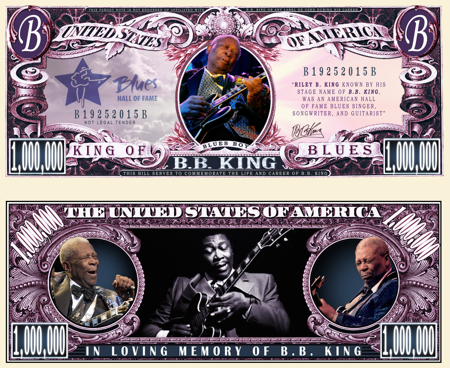 Arlo Wear B.B. King Jazz Blues Musician Commemorative Novelty Million Bill With Semi Rigid Protector Sleeve