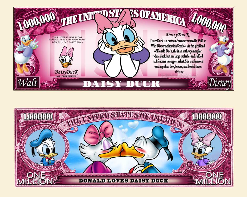 Arlo Wear Disney Character Daisy Duck Pink Commemorative Novelty Million Bill With Semi Rigid Protector Sleeve