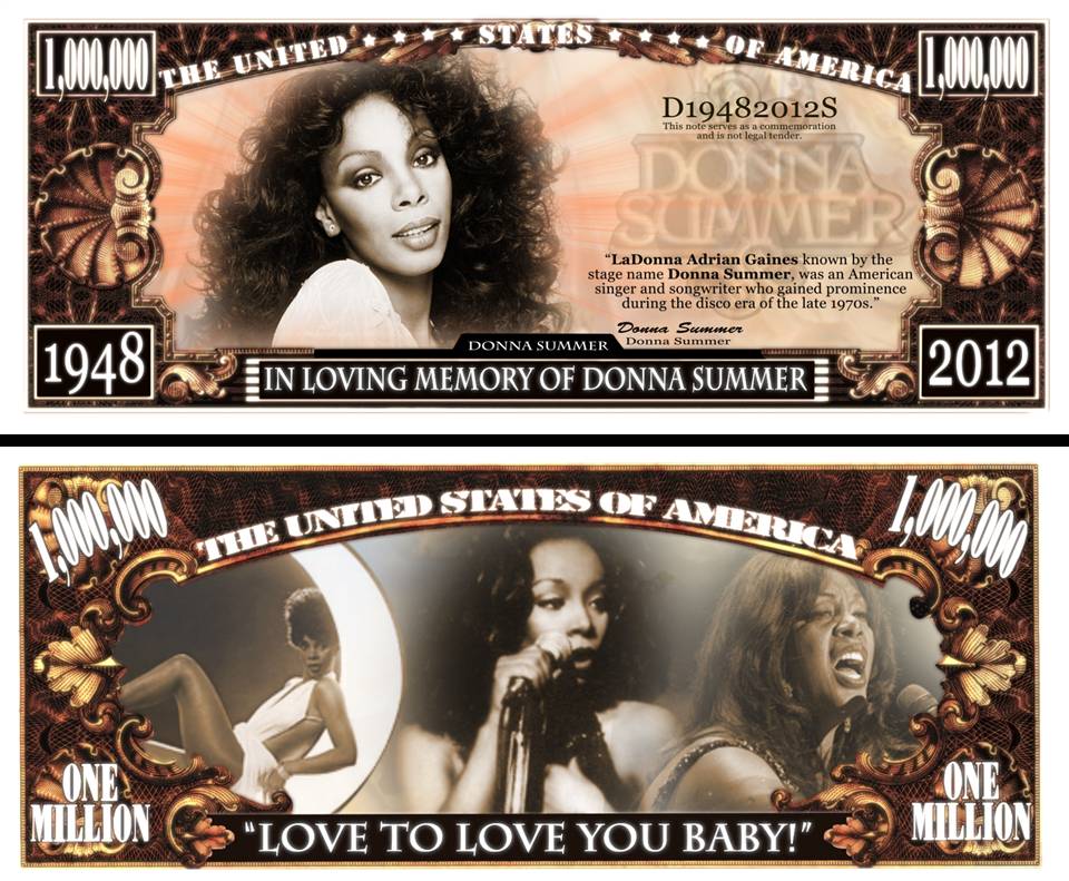 Arlo Wear Musician Donna Summer Commemorative Novelty Million Bill With Semi Rigid Protector Sleeve