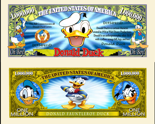 Arlo Wear Disney Character Donald Duck Cartoon Commemorative Novelty Million Bill With Semi Rigid Protector Sleeve