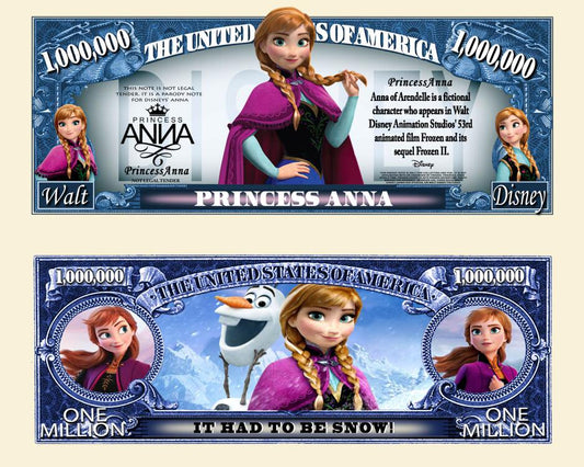 Arlo Wear Disney Frozen Cartoon Movie Series Princess Anna Commemorative Novelty Million Bill With Semi Rigid Protector Sleeve