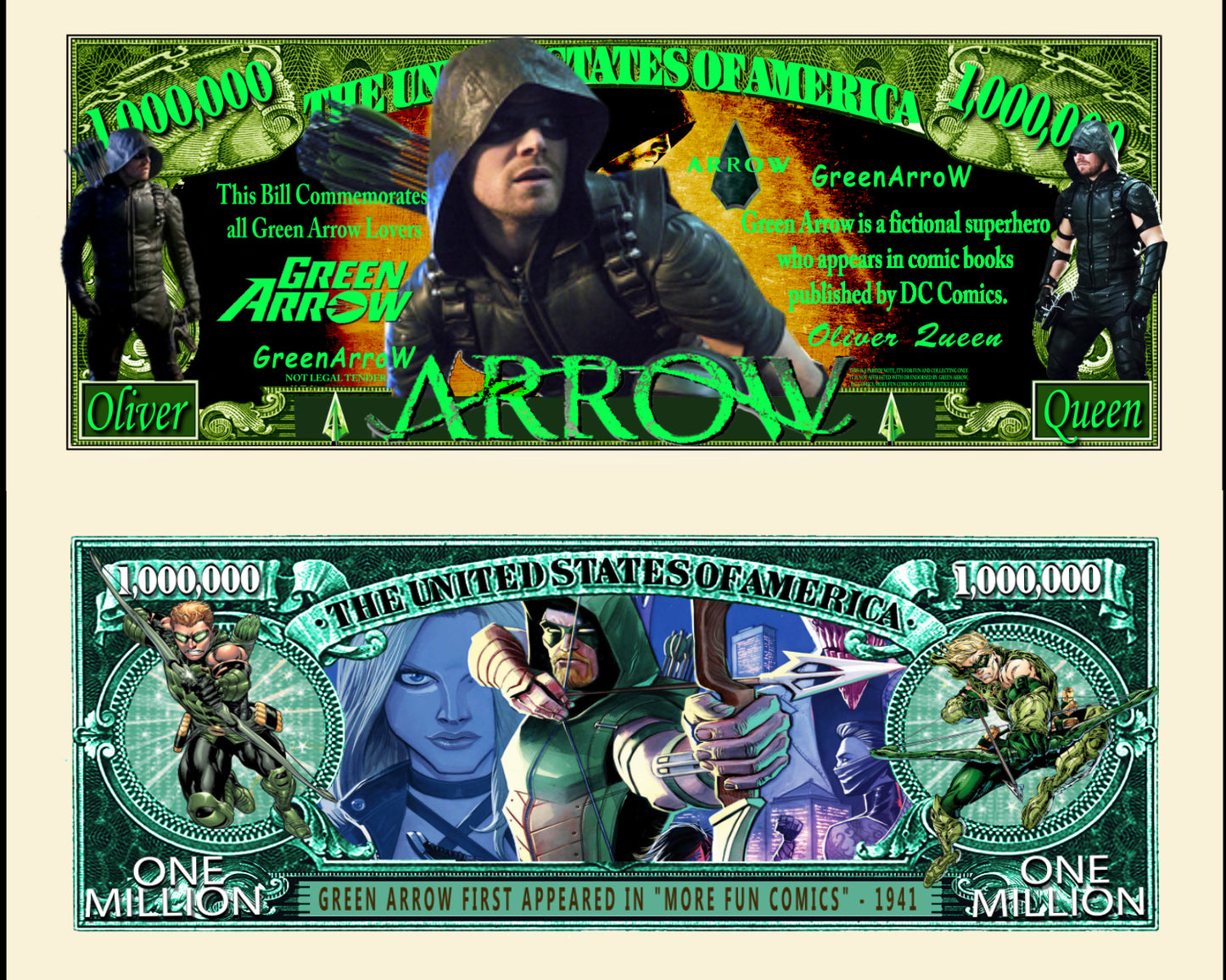 Arlo Wear DC Comics Justice League Green Arrow Character Commemorative Novelty Bill With Semi Rigid Protector Sleeve