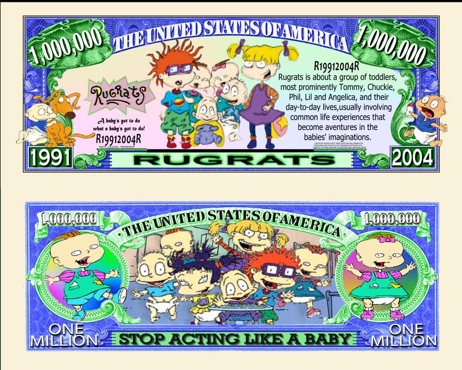 Arlo Wear 90’s Cartoon Series Characters Rugrats Commemorative Novelty Million Bill With Semi Rigid Protector