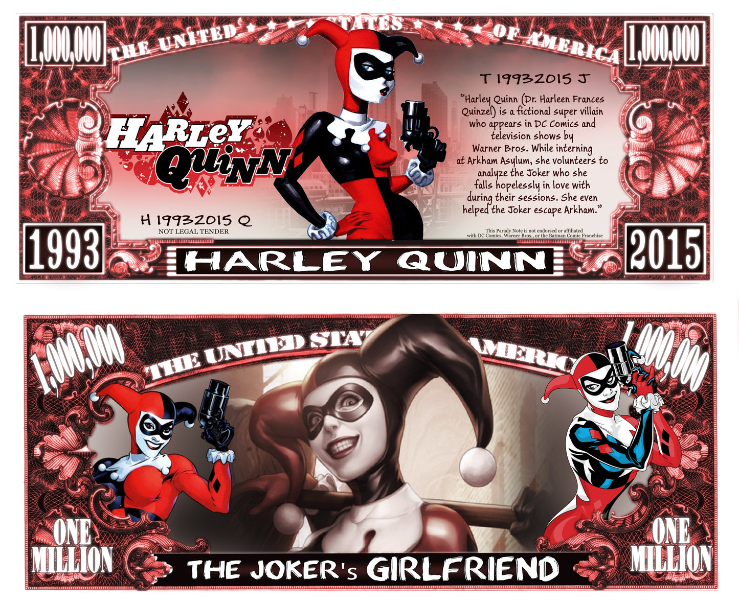 Arlo Wear DC Comic Books Villain Suicide Squad Harley Quinn Commemorative Novelty Million Bill With Semi Rigid Protector