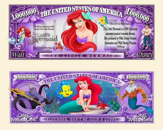 Arlo Wear Disney Princess The Little Mermaid Cartoon Movie Commemorative Novelty Million Bill With Semi Rigid Protector