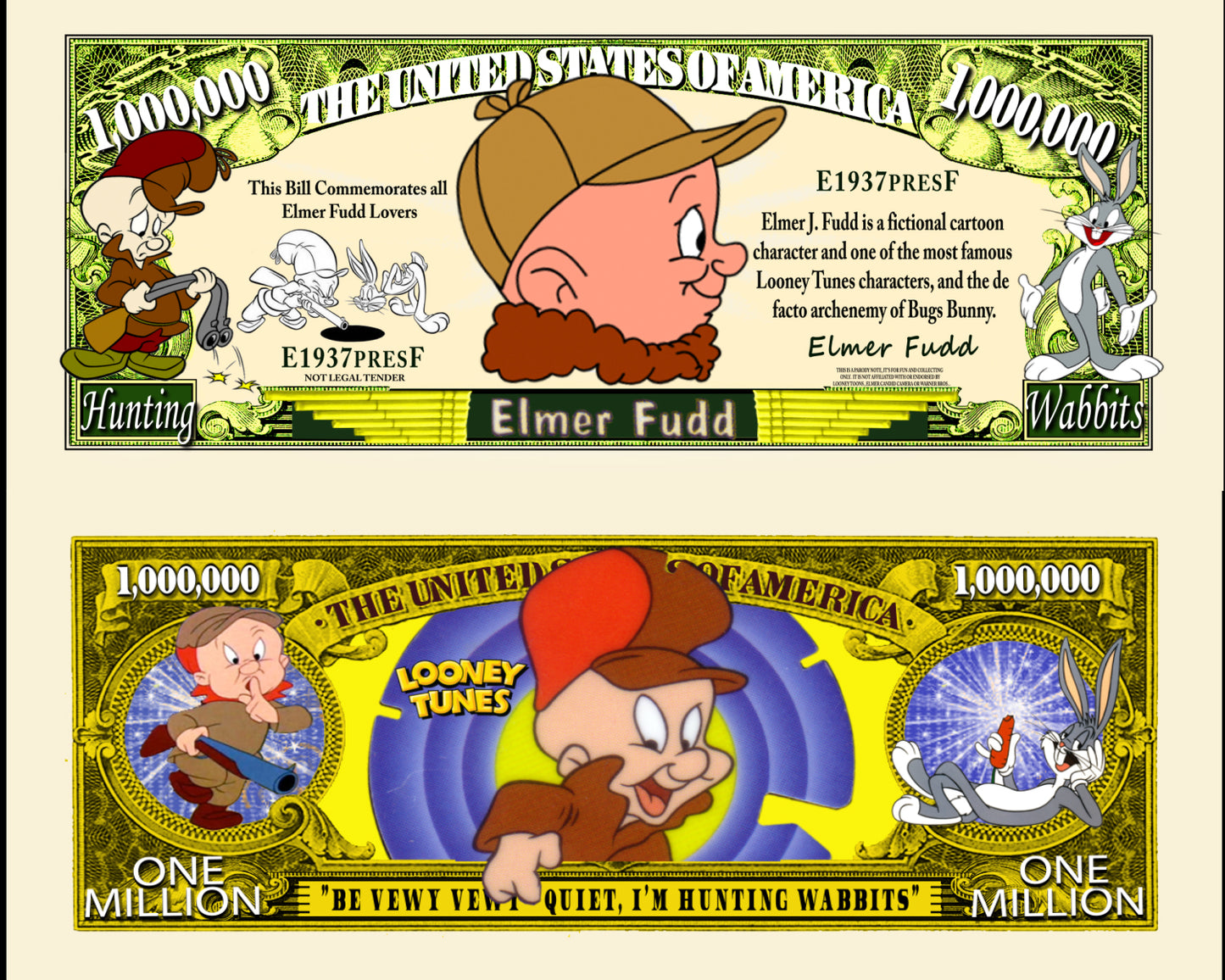 Arlo Wear Looney Tunes Character Elmer Fudd Commemorative Novelty Million Bill With Semi Rigid Protector Sleeve