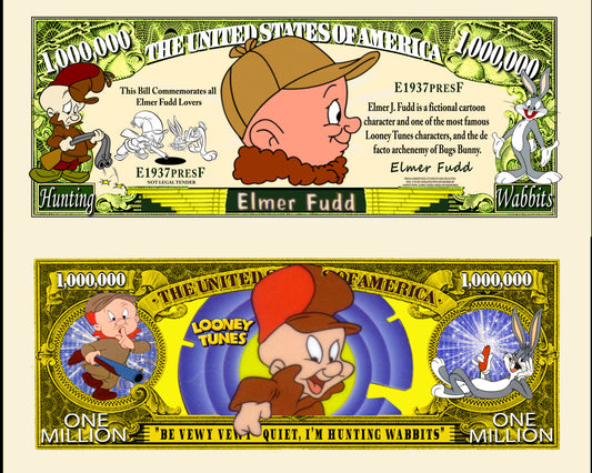 Arlo Wear Looney Tunes Character Elmer Fudd Commemorative Novelty Million Bill With Semi Rigid Protector Sleeve