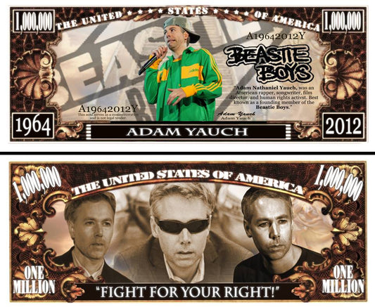 Arlo Wear Beastie Boys 1990'2 Rock Band Pop Music Adam Yauch Commemorative Novelty Million Bill With Semi Rigid Protector Sleeve