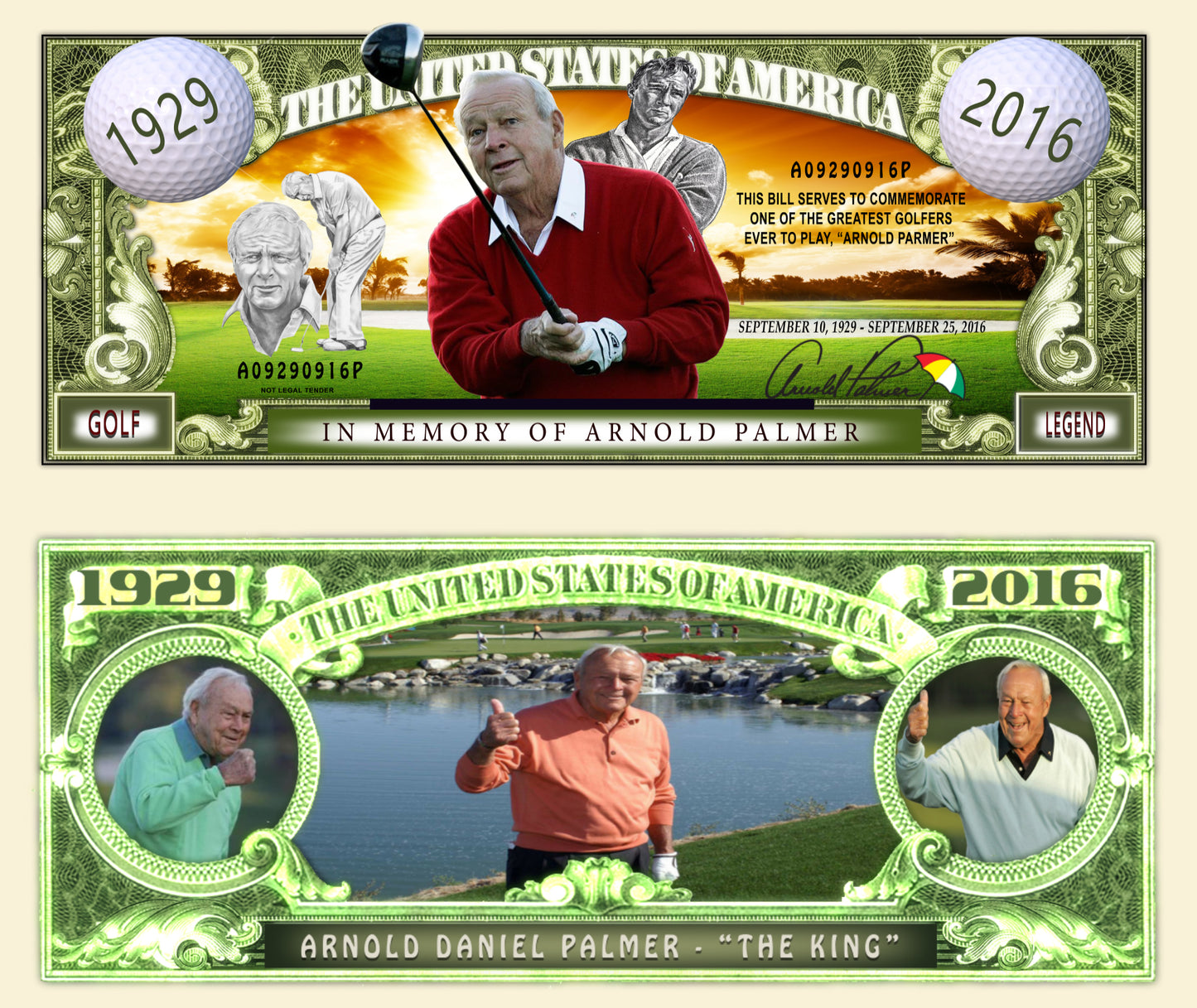 Arlo Wear Arnold Palmer Professional Golf Player The King Commemorative Novelty Million Bill With Semi Rigid Protector Sleeve