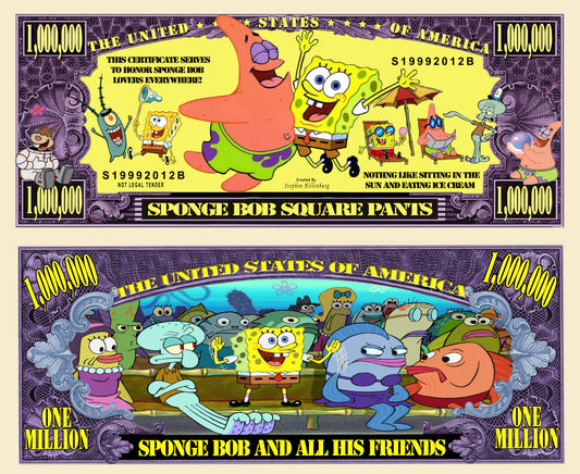 Arlo Wear SpongeBob SquarePants Cartoon Series Character Bikini Bottom Commemorative Novelty Million Bill With Semi Rigid Protector Sleeve