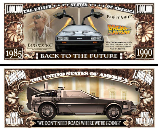 Arlo Wear Back to The Future Trilogy Series DeLorean Time Travel Car Commemorative Novelty Million Bill With Semi Rigid Protector