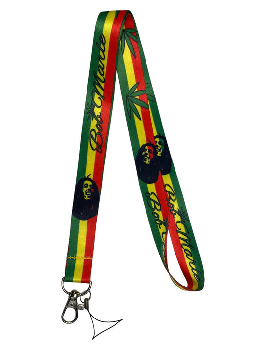 Arlo Wear Bob Marley Musician Jamaican Reggae Rastafarian Colored Marijuana Leaf Design Lanyard Keychain ID Badge Holder