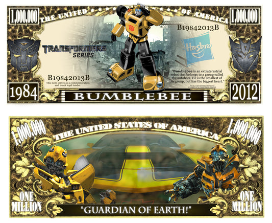 Arlo Wear Transformers Character Bumblebee Autobots Commemorative Novelty Million Bill With Semi Rigid Protector Sleeve