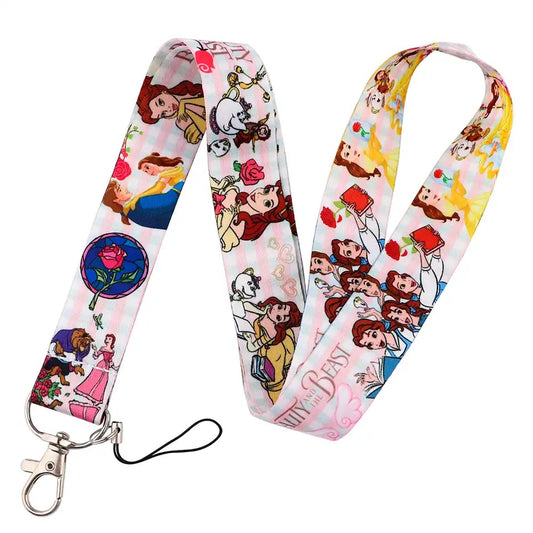 Arlo Wear Beauty and The Beast Princess Bell Pink Cartoon Movie Character Lanyard Keychain ID Badge Holder