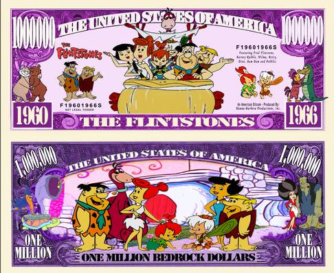 Arlo Wear Classic Cartoon Series The Flintstones Animated Commemorative Novelty Million Bill With Semi Rigid Protector Sleeve