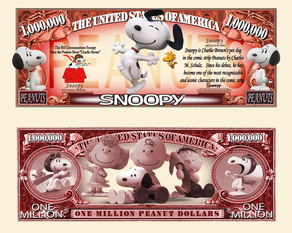 Arlo Wear Comic Strip Peanuts Character Snoopy Dog Commemorative Novelty Million Bill With Semi Rigid Protector Sleeve