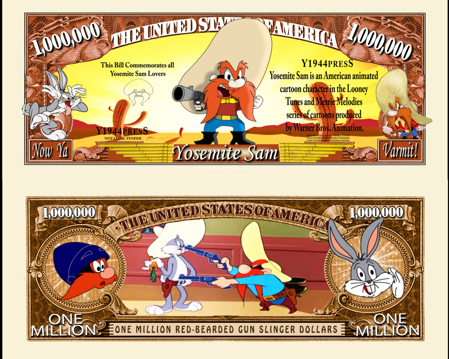 Arlo Wear Looney Tunes Character Yosemite Sam Cartoon Commemorative Novelty Million Bill With Semi Rigid Protector