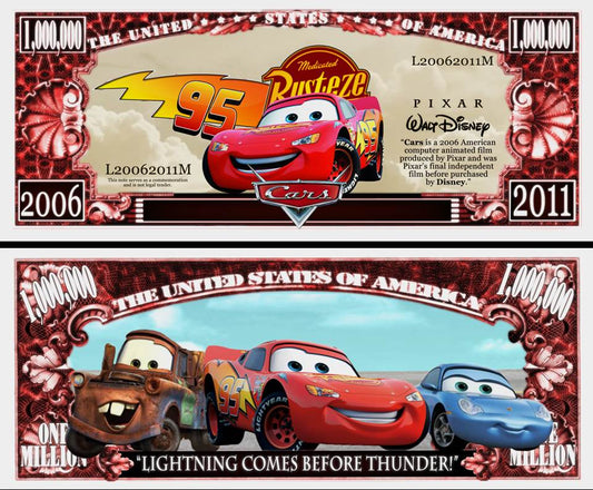 Arlo Wear Cars Animated Movie Cartoon Lightning McQueen Red Commemorative Novelty Million Bill With Semi Rigid Protector Sleeve