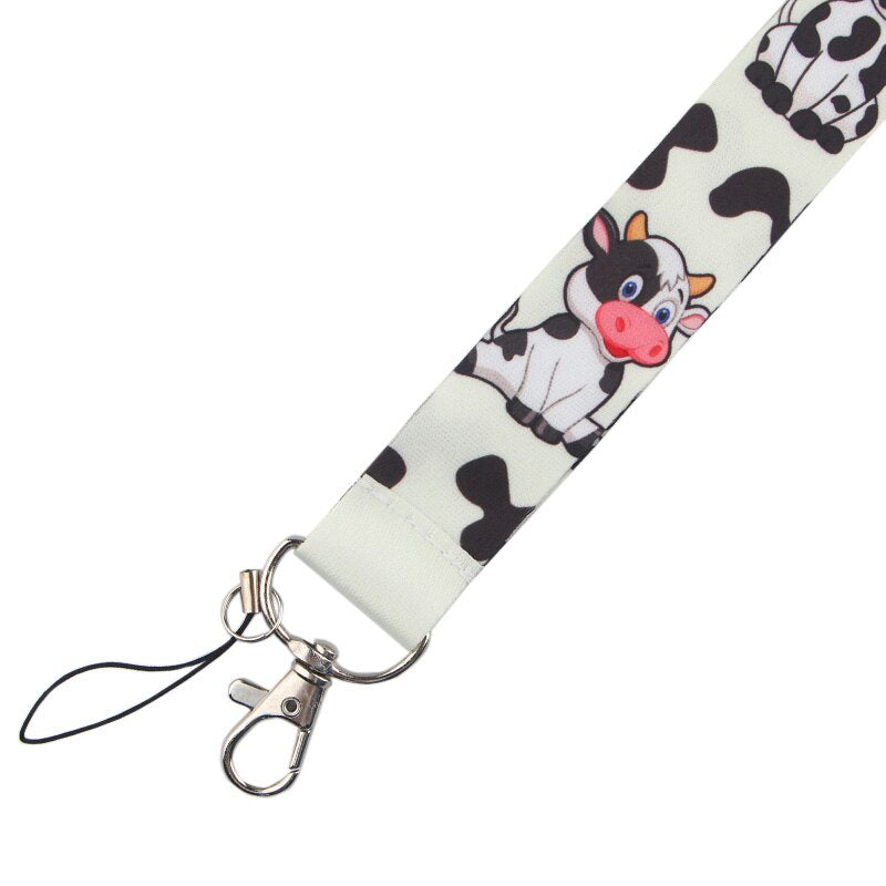 Arlo Wear Farm Animals Cow Cartoon Design White Lanyard Keychain ID Badge Holder