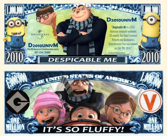 Arlo Wear Despicable Me Cartoon Movie Series Minions Characters Commemorative Million Bill With Semi Rigid Protector Sleeve