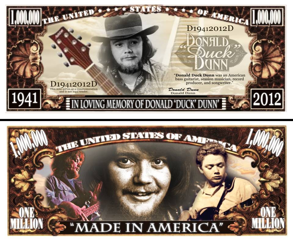 Arlo Wear Donald "Duck" Dunn Musician Bass Guitarist Commemorative Novelty Million Bill With Semi Rigid Protector Sleeve