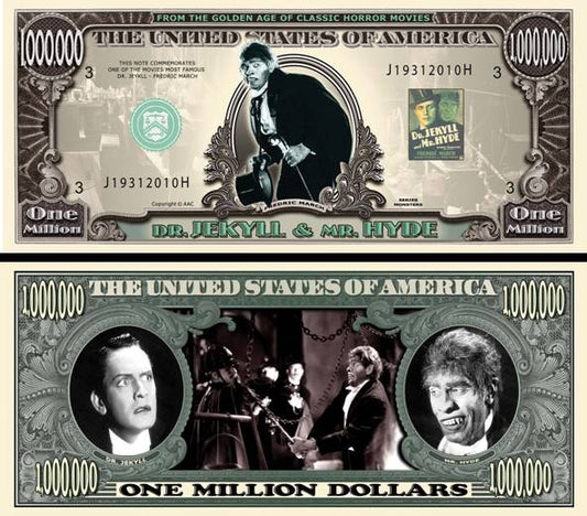 Arlo Wear Dr. Jekyll and Mr. Hyde Classic Movie Book Commemorative Novelty Million Bill With Semi Rigid Protector Sleeve