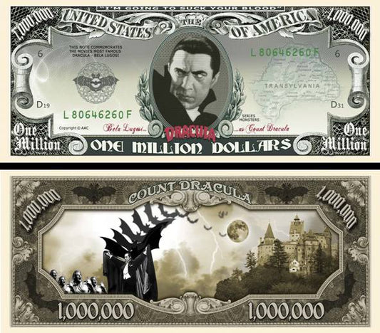 Arlo Wear Classic Movie Book Series Halloween Character Dracula Vampire Commemorative Novelty Million Bill With Semi Rigid Protector Sleeve