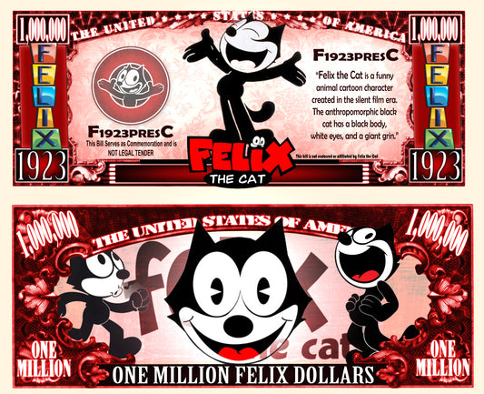 Arlo Wear Classic Cartoon Character Felix The Cat Commemorative Novelty Million Bill With Semi Rigid Protector Sleeve