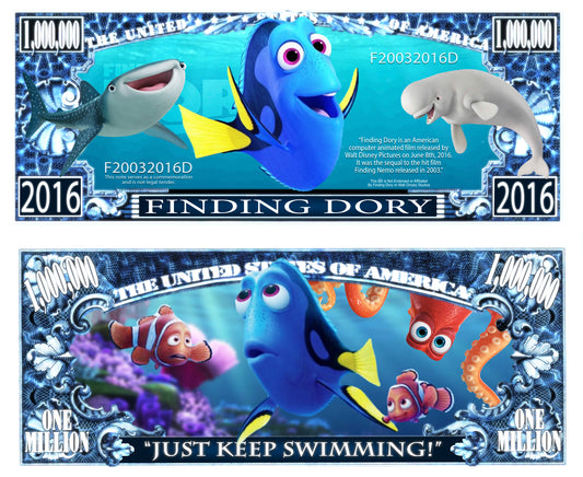 Arlo Wear Finding Dory Character Sea fish Commemorative Novelty Million Bill With Semi Rigid Protector