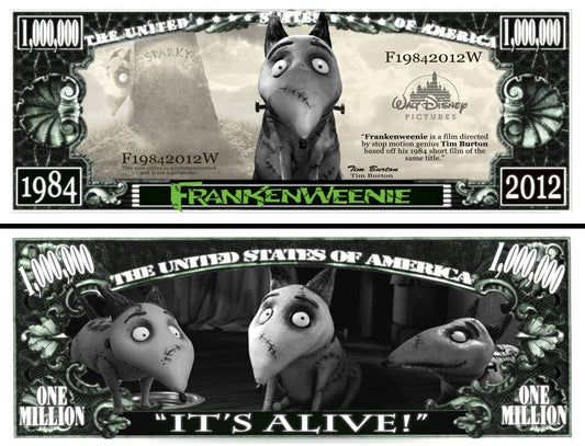 Arlo Wear Frankenweenie Cartoon Movie Dog Character Children's Horror Commemorative Novelty Million Bill With Semi Rigid Protector Sleeve