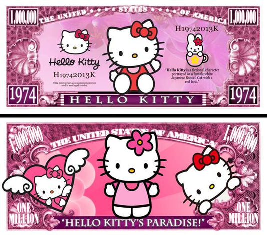 Arlo Wear Hello Kitty Classic Cartoon Series Character Pink Movie Commemorative Novelty Million Bill With Semi Rigid Protector Sleeve