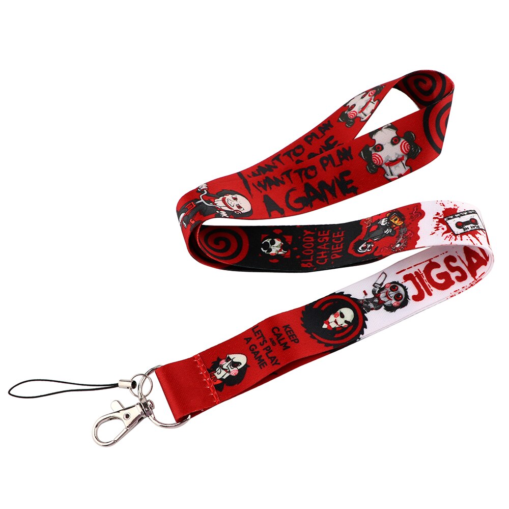 Arlo Wear Halloween Horror Movie Series Saw Character Jigsaw Red White Lanyard Keychain ID Badge Holder