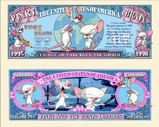 Arlo Wear Animaniacs Cartoon Characters Pinky and The Brain Mouse Commemorative Novelty Million Bill With Semi Rigid Protector