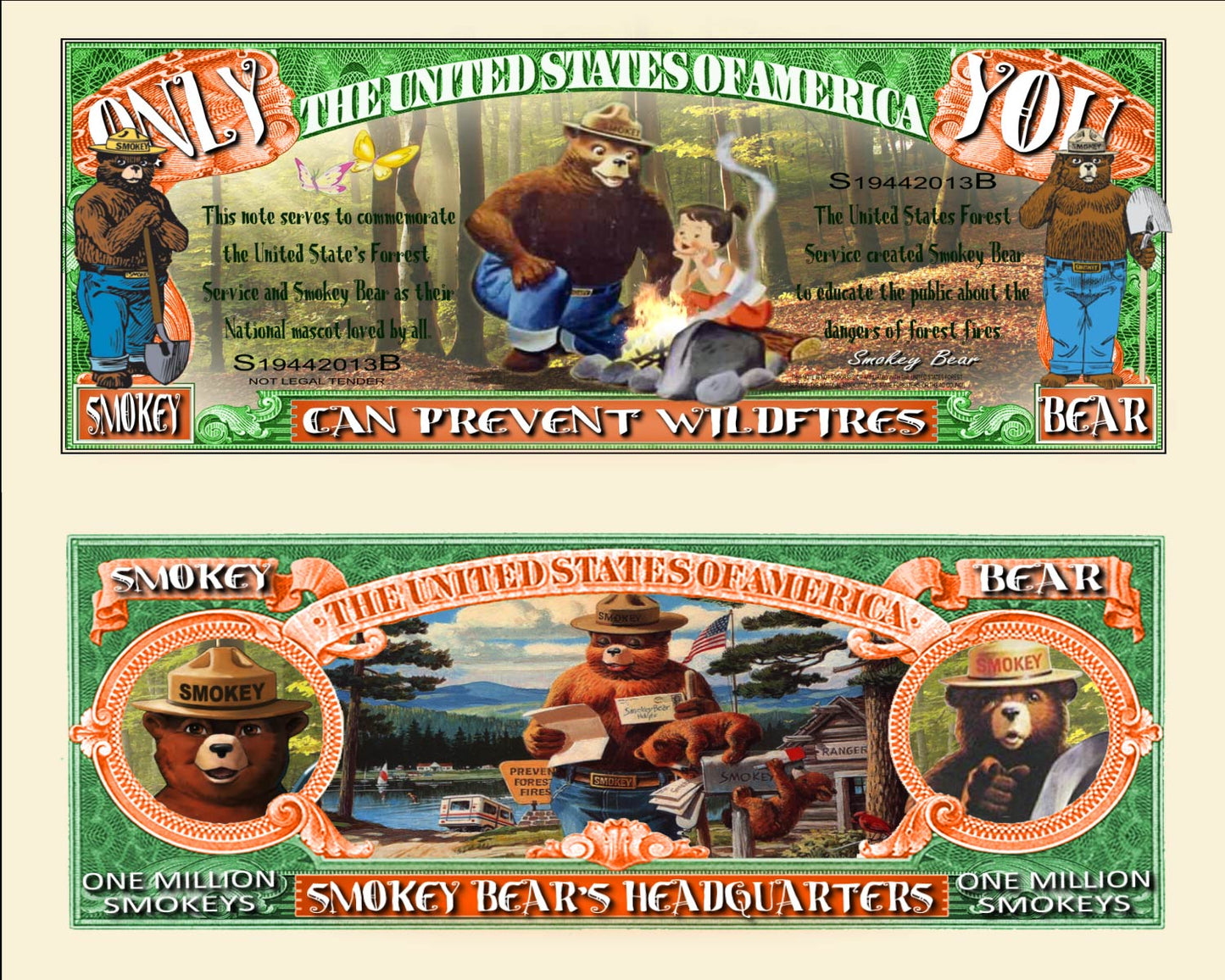 Arlo Wear Smokey Bear Prevent Forest Fires Firefighter Mascot Commemorative Novelty Million Bill With Semi Rigid Protector